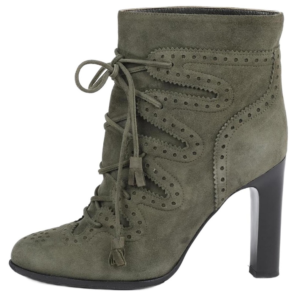 Hermès Hermes Suede Short Boots in Khaki Lace up